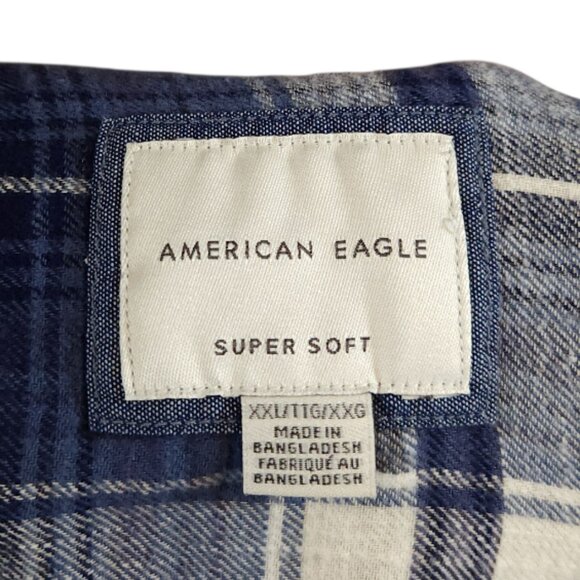 NEW American Eagle Super Soft Hooded Plaid Flannel Button-front Shirt Men's XXL - Picture 9 of 9